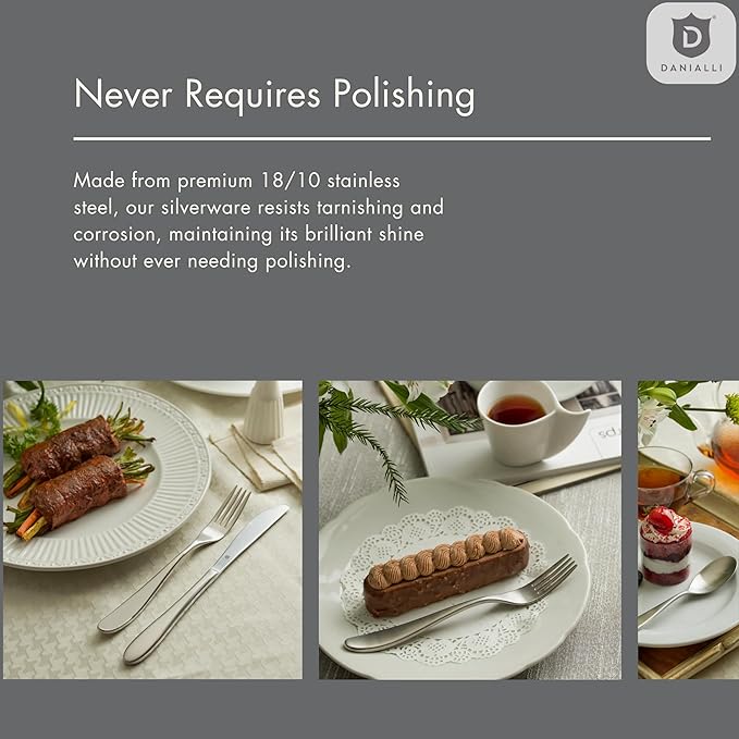 Matte Silverware Set, 18/10 Stainless Steel Satin Flatware, Modern Brushed Finish Cutlery, Dishwasher Safe & Durable, Built to Last (60-Piece, Marettimo)