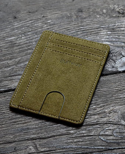 Buffway Slim Minimalist Front Pocket RFID Blocking Leather Wallets for Men and Women - At Sahara Desert Green