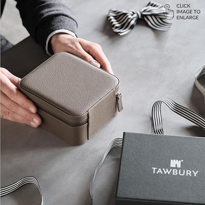 TAWBURY Watch Case - 4 Slot Genuine Top-Grain Leather Watch Box for Men & Women with Extra Wide Pillows for Large Watches - Portable Wristwatch Storage for Home & Travel (Taupe)