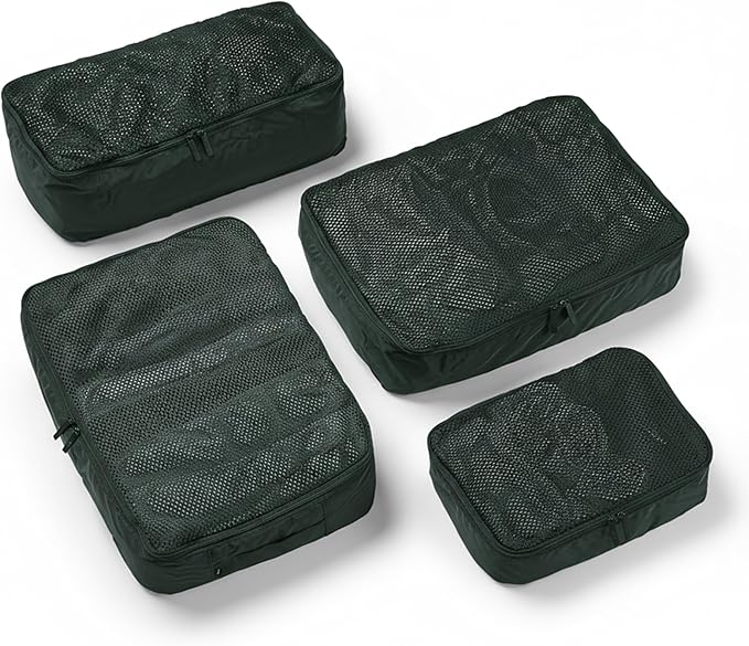 Packing Cells - 4 Set Packing Cubes Luggage Organizer Bags (S, M, 2 x L), Must-Have Suitcase Organizer for Travel, Road Trip & Camping Accessories, Stain-proof, Washable, 3 Sizes - Forest