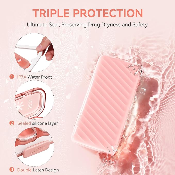 Pill Organizer 3 Times A Day, 7 Day Pill Box - GloDeals Weekly Pill Organizer, Portable Removable Daily Medicine Container Dispenser Case for Vitamin Fish Oil Supplement, Pink