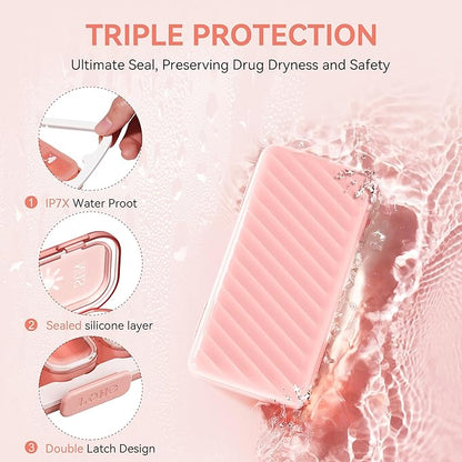 Pill Organizer 3 Times A Day, 7 Day Pill Box - GloDeals Weekly Pill Organizer, Portable Removable Daily Medicine Container Dispenser Case for Vitamin Fish Oil Supplement, Pink