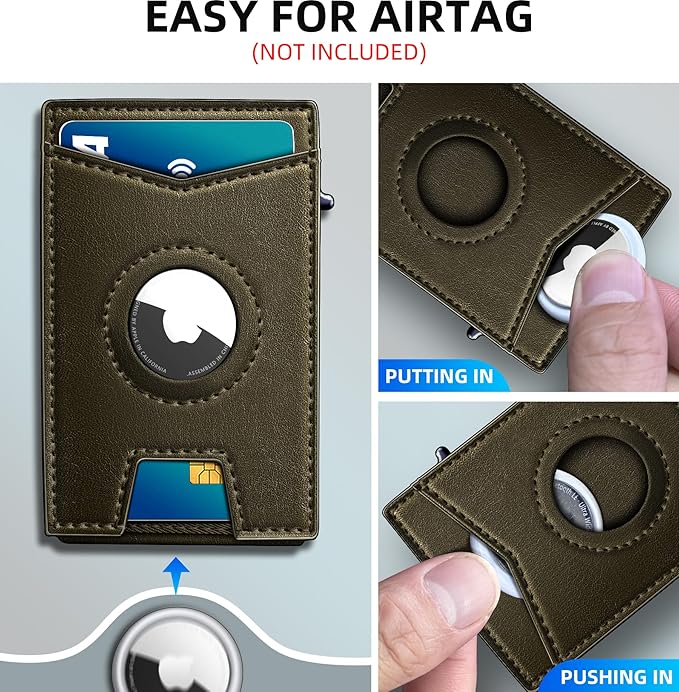 Airtag Wallet for Men,with Money Clip Gift Boxed,Slim Front Pocket Wallet RFID Blocking Metal Case Smart Pop-up Credit Card Holder in Magnetic Leather Flip