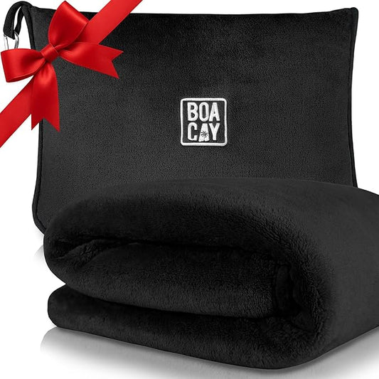 BOACAY Soft & Warm Travel Blanket for Airplane & Car - Long Flight Essential for Women, Men, Kids - Compact Pillow with Luggage Sleeve & Backpack Clip