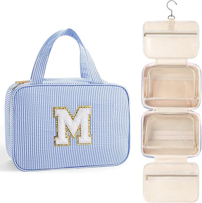 TOPEAST Christmas Gifts for Women Teen Girls Kids - Travel Hanging Toiletry Bag, Personalized Initial Toiletry Pouch, Birthday Gifts for Women Mom Daughter Sister Friends, Cruise Essentials, Blue M