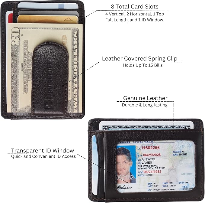 Alpine Swiss RFID Dermot Money Clip Front Pocket Wallet For Men Leather Comes in a Gift Box Brown