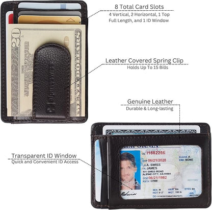 Alpine Swiss RFID Dermot Money Clip Front Pocket Wallet For Men Leather Comes in a Gift Box Brown