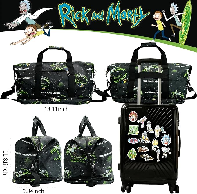 Rick and Morty Travel Duffel Bag with Bold Graphic Design, Durable Construction, Large Storage Space, Adjustable Shoulder Strap, Ideal for Travel, Gym and Outdoor Adventures