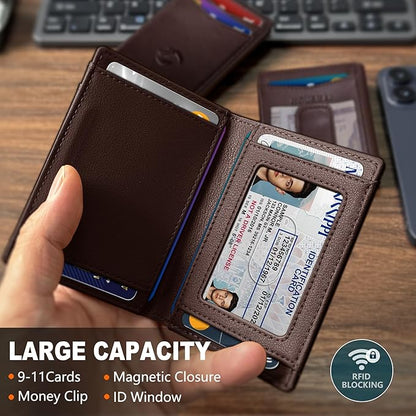 Magnetic Closure Slim Wallet with Money Clip Gift Boxed,Genuine Leather Front Pocket Wallet for Men, 3.9"x 2.8", RFID Blocking