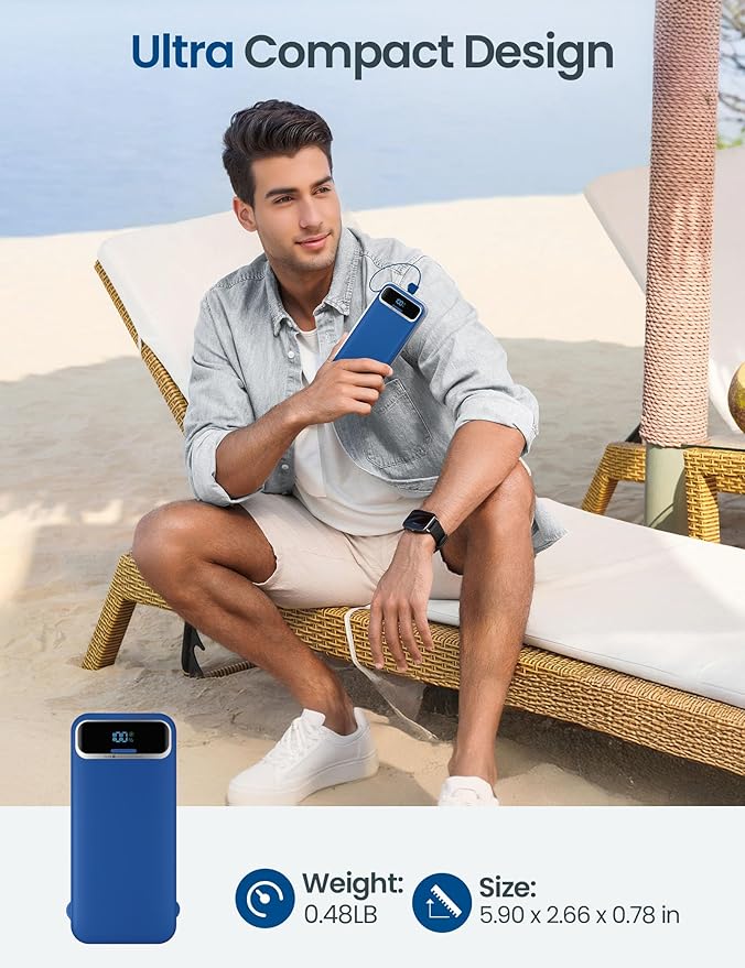 12000mAh Lightweight-Portable-Charger-Power-Bank with Built-in Cables and AC Wall Plug, PD20W USB-C Fast Charging Battery Pack, LED Display External Travel Phone Charger for All iPhone,Samsung,Android