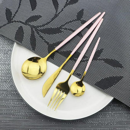 JASHII 30-Piece Stainless Steel Pink Gold Satin Finish Flatware Set - Mirror Polished Tableware Cutlery for Home and Restaurant - Dishwasher Safe