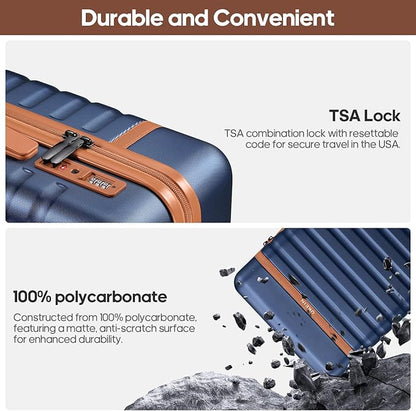 Luggage Sets 3 Piece, Carry On Luggage 20In With Spinner Wheels,PC Hardside Suitcase Set with TSA Lock,Durable Carry On Suitcase With Travel Backpack for Men (Navy Blue, 3 piece set (BP/20inch))