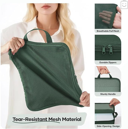 Veken 9/11 Set Compression Packing Cubes for Travel Essentials,Compressible Expandable Large Luggage Suitcase Organizer Bags for Clothing,Durable Space Saver Storage Bags(Dark Green)