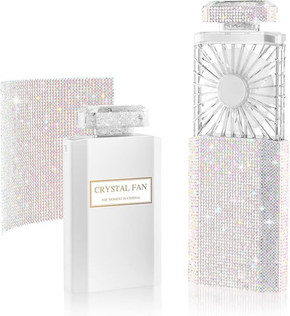 LIGHTDESIRE DIY Bling Crystal Rhinestones Handheld Mini Personal Cooling Fan, 3 Speeds Mode with Crystal Rhinestones Sticker Sheet (White Fan with DIY Diamonds)