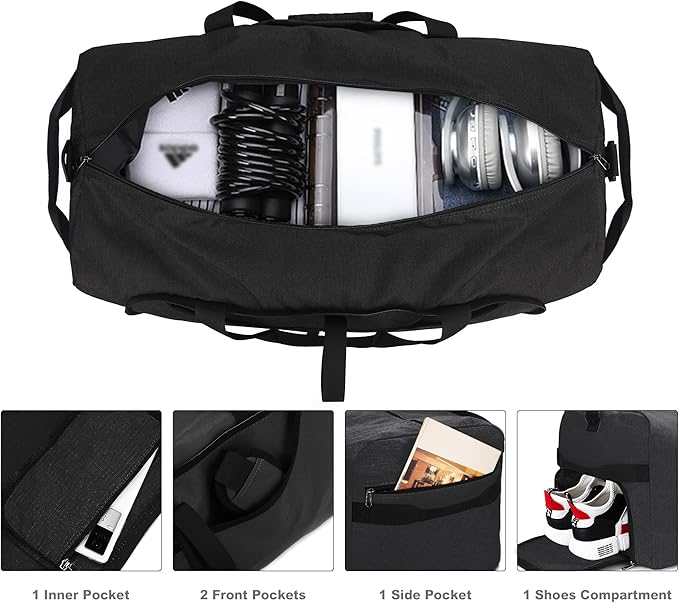80L Duffle Bag for Travel, Large Foldable Waterproof Travel Duffel Bags Weekender Overnight Bag for Men and Women with Shoe Compartment (Black)
