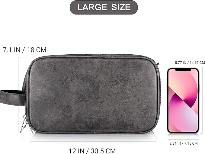 Elviros Toiletry Bag for Men, Large Travel Shaving Dopp Kit Water-resistant Bathroom Toiletries Organizer PU Leather Cosmetic Bags