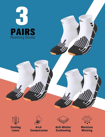 Compression Sport Running Socks: Athletic Socks for Men Women with Cushion,3 Pairs Work Hiking Basketball Ankle Socks