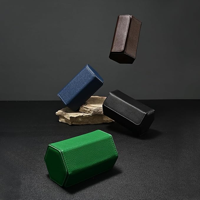 Oirlv Luxury Hexagonal Leather Watch Travel Case Watch Organizer Case for Men Portable Jewelry Storage Roll Organizer(2-Slot,Black)