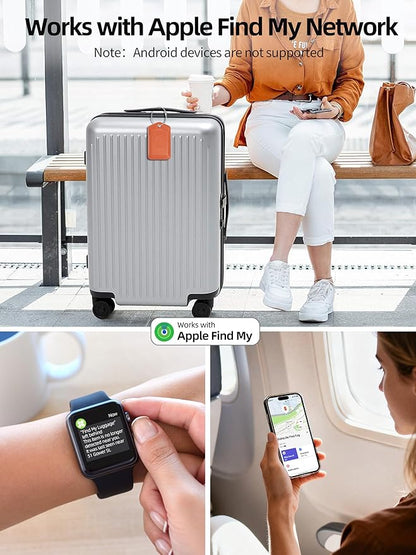 Luggage Tags, Works with Apple Find My, Smart Luggage Tag for Suitcases, Leather Bag Tag for Travel, Suitcase Tag with Privacy Flap, Anti-Lost Luggage Tracker, Travel Essentials, Rechargeable, Orange