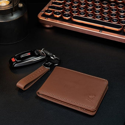 Kings Loot Wallet for Men | Minimalist Slim RFID Blocking Leather Design with Cash Pocket & Card Pull Strap | Holds 1-15 Cards | Stylish & Durable Wallets (Bourbon)