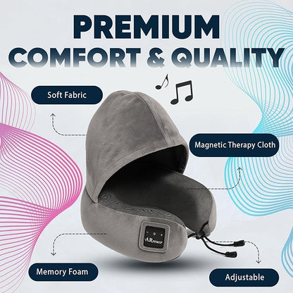 Bluetooth Music Semicircular Neck Pillow with Hood Wireless Bluetooth Speaker Suitable Airplane,Car,Office,and Outdoor Camping for Sleeping, Resting The Best Travel Essentials. (Dark Gray)