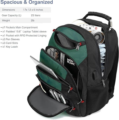 Boavan Laptop Backpack for men, 15.6 inch Laptop Bag with USB Port, Waterproof Travel Work Backpack Purse, Anti-Theft Teacher Nurse Doctor Casual Bookbags Office Business backpack，Deep Juniper Black