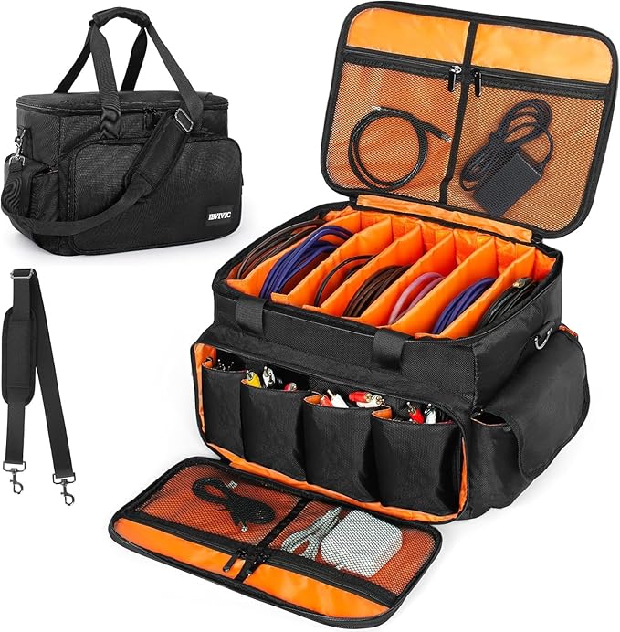 DJ Cable File Bag With Adjustable Dividers, Dj Gig Bag for Cables, Cords, DJ Gear, Sound Instrument and Accessories, Cable Organizer Bag 16L x 11W x 12H inch