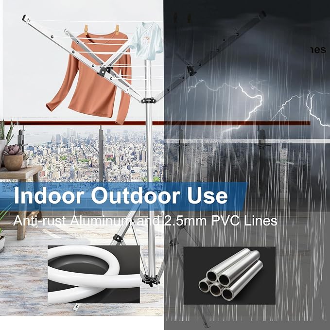 Foldable Clothes Drying Rack, 131 Feet Rotary Clothesline Outdoor for All Weather, Outdoor Clothes Drying Rack for Balcony Patio Use, Quick Dry and Sturdy Frame