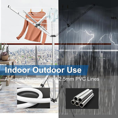 Foldable Clothes Drying Rack, 131 Feet Rotary Clothesline Outdoor for All Weather, Outdoor Clothes Drying Rack for Balcony Patio Use, Quick Dry and Sturdy Frame