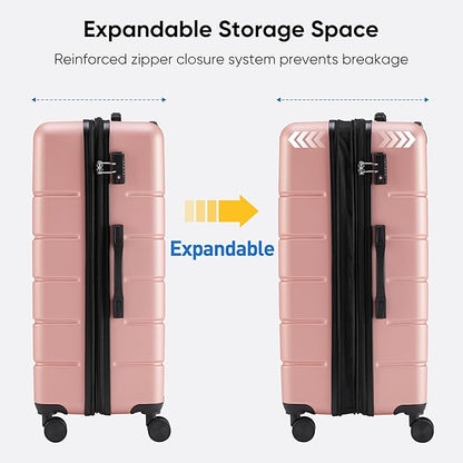 OLIXIS 28 Inch Luggage, Hardside Checked Suitcase with Spinner Wheels, Lightweight ABS Hard Shell Travel Luggage, TSA Approved Lock, Expandable Large Suitcase for Business & Travel–Pink