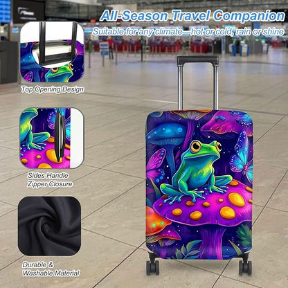 Luggage Cover Protector for 30-32 Inch Suitcases, TSA Approved Elastic Travel Suitcase Covers, Anti-Scratch Washable Luggage Sleeve for Carry On & Checked Bags, Frog on Mushroom
