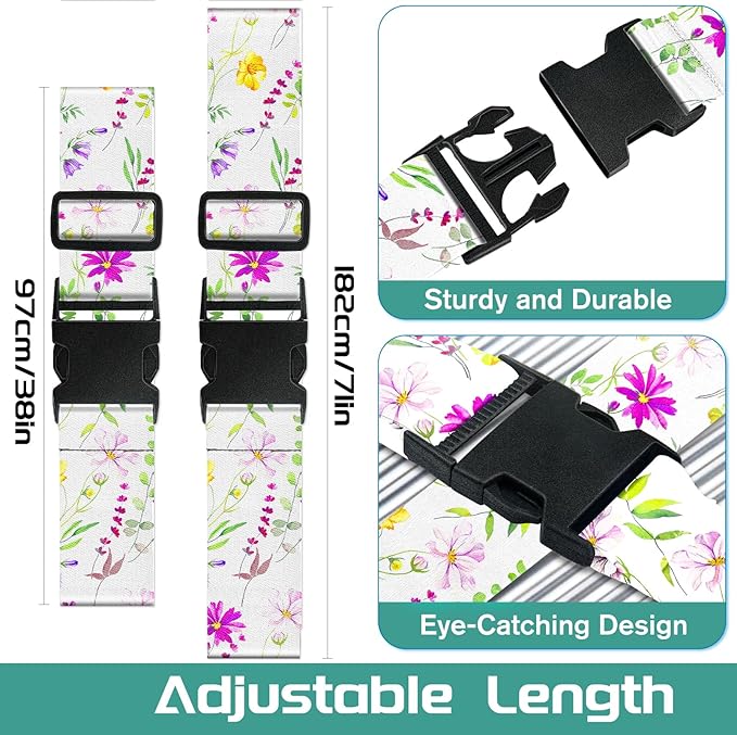Slohif Luggage Straps for Suitcases Travel Belt Accessories Luggage Connector Identifiers Over Handle with Buckle Unique Nylon Adjustable Strap for Sleeping Bag Car Seat Purple Flower(2 Pack)