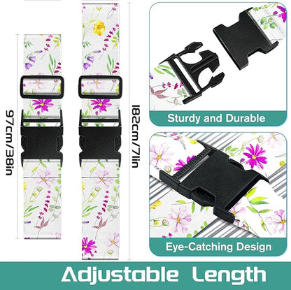 Slohif Luggage Straps for Suitcases Travel Belt Accessories Luggage Connector Identifiers Over Handle with Buckle Unique Nylon Adjustable Strap for Sleeping Bag Car Seat Purple Flower(2 Pack)