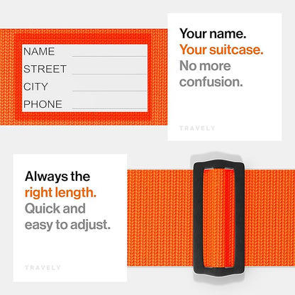 TRAVELY Luggage Straps - Particularly conspicuous & Secure - Incl. 4 Name Tags - Luggage Strap Ideal crosswise - [Set of 4]