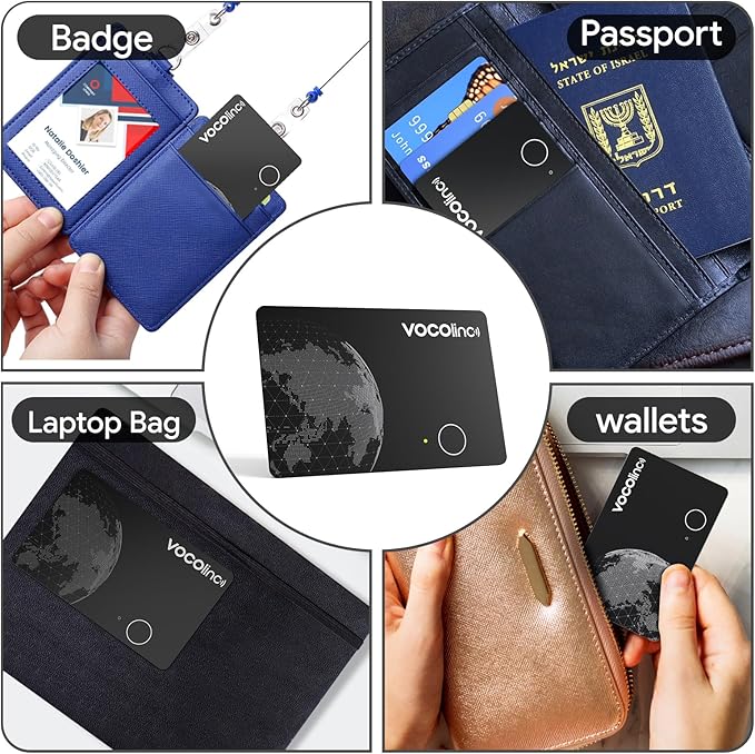 VOCOlinc Dual System Air Card Tag Pro 1 Pack, Rechargeable Wallet Tracker Item Finder Work with Android Google Find Hub or iOS Apple Find My APP (Huawei not Supported), Smart Locator for Luggage, Bags