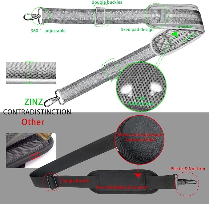 ZINZ 79 inch Shoulder Strap, Extra-thick Fixed Cushion Pad and Dual Clasps Universal Replacement Strap with Metal Swivel Hooks for Laptop Bags, Luggage Bags, Camera, Crossbody (200cm,Gray Silver)