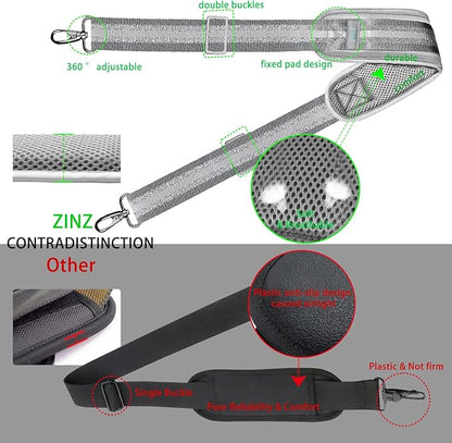 ZINZ 79 inch Shoulder Strap, Extra-thick Fixed Cushion Pad and Dual Clasps Universal Replacement Strap with Metal Swivel Hooks for Laptop Bags, Luggage Bags, Camera, Crossbody (200cm,Gray Silver)