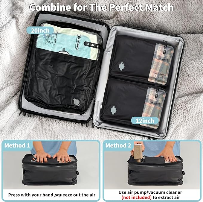 Compression Packing Cubes for Travel, Small Vacuum Bags for Business Trip, 12 Inch Professional IP67 Reusable Packing Cubes, Organizer Bags for Luggage for Women & Men(2 PACK, No Pump)