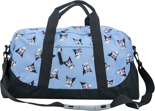 Kuromi Girls Duffle Bag, 16 x 10 x 6.5 inch, Travel Sleepover Dance Bag with Pockets, Purple