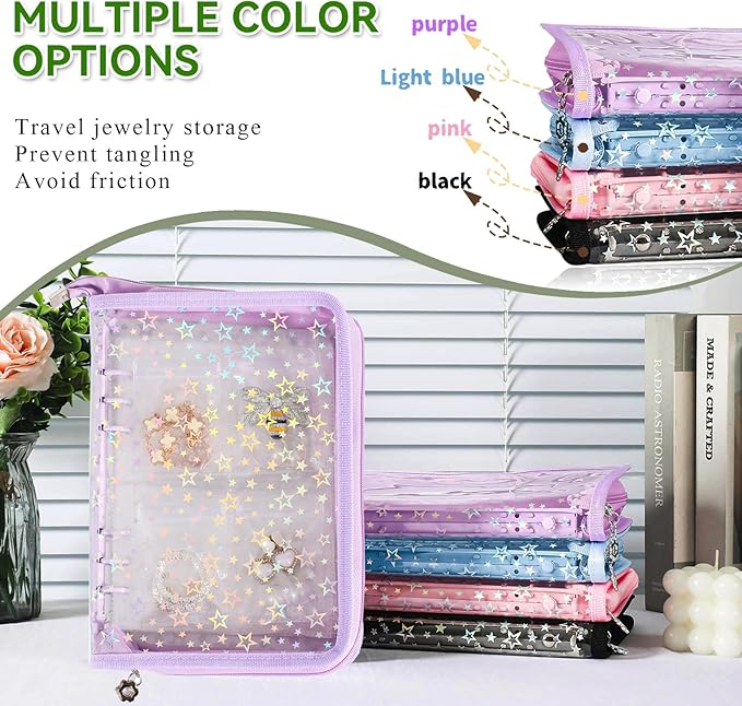 Jewelry Organizer Case Travel Clear Earring Organizer Case Transparent Jewelry Storage Book with Clear Zippered Jewelry Pouch (Purple, With 80 Pcs small Jewelry Pouches)