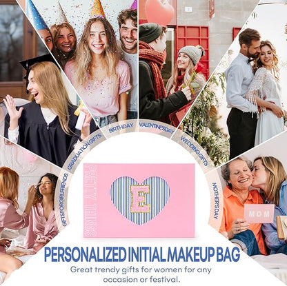 mibasies 2 PCS Initial Makeup Bags for Women: - Birthday Gifts for Teen Girls 11 12 13 14 15 16 Years Old - Preppy Trendy Stuff - Cosmetic Bag for Travel Toiletry - Blue E