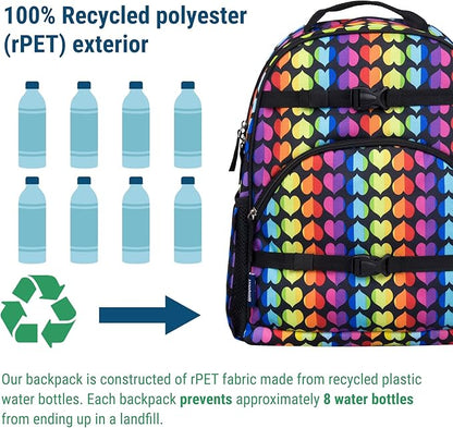 Wildkin ECO rPET 17-inch Large Backpack – Sustainable, Padded, Adjustable – Rainbow Hearts