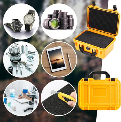 1 Pcs 14.3 x 11.4 x 4.5 Inch Waterproof Hard Case with DIY Customizable Foam Insert Portable Protective Case with Knife for Camera Drones Equipments Tools Test Instruments (Yellow)