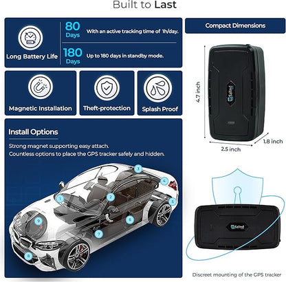 SALIND GPS Tracker – Heavy-Duty Magnetic Car & Truck Tracker, Up to 180-Day Battery, Real-Time Anti-Theft GPS Device with Strong Magnet, IP65 Splashproof & Rugged