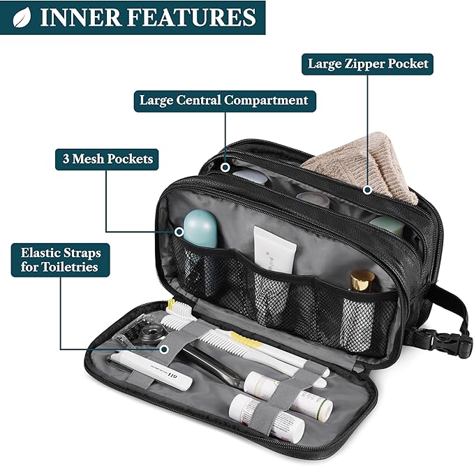 PAVILIA Toiletry Bag for Men, Travel Pouch Essentials Shaving Dopp Kit, Travel Bag Toiletries Organizer Case, Cosmetic Make Up Accessory, Water Resistant