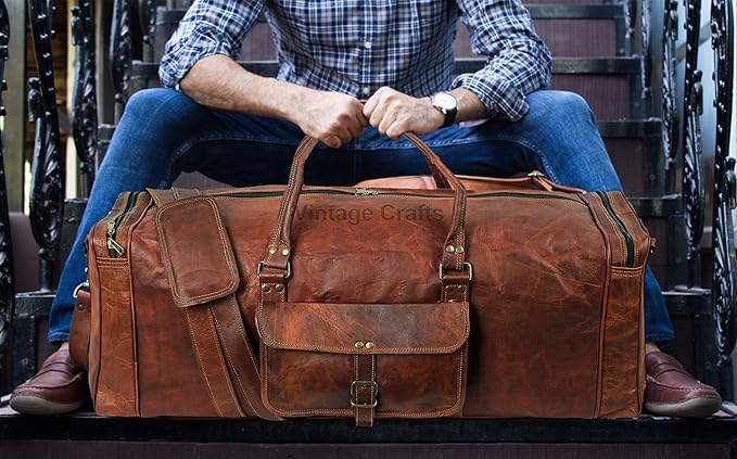 Leather Duffel Bag Large 32 Inch Single Pocket | Travel Tote Carryon Bag Gym Sports Weekender Overnight | Duffle Bag For Men and Women
