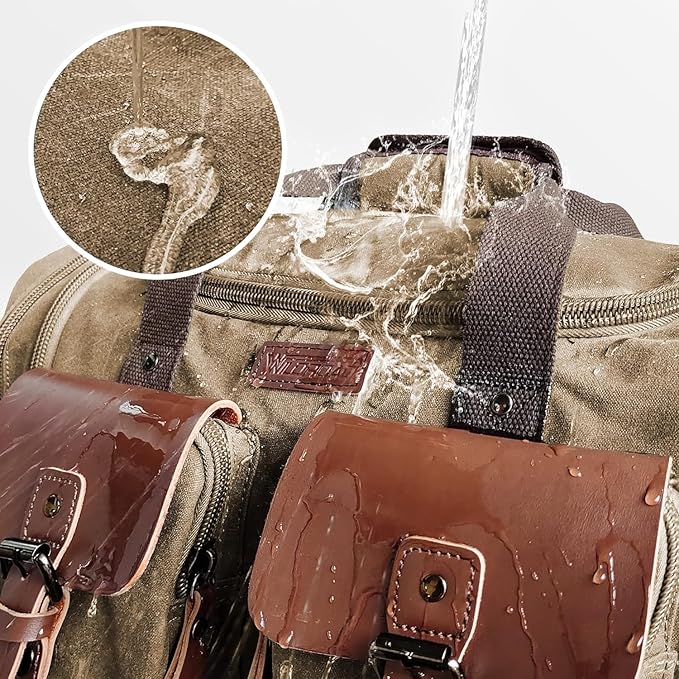 Wildroad Waxed Canvas Duffle Bag - 60L Waterproof Weekender Overnight Travel Bag