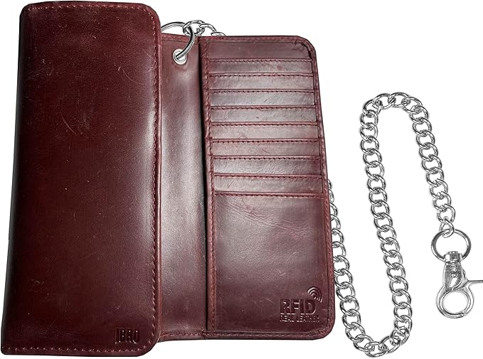 IBRO VINTAGE Motorcycle Chain Wallet for Men – Premium Cowhide Leather, RFID Tri-Fold Biker Wallet with Heavy Duty Chain for Bikers Truckers & Hunters, Credit Card Money Organizer Long Wallet
