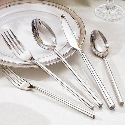 KINGSTONE 5-Piece Silverware Set, 18/10 Stainless Steel Flatware Cutlery Set with Hexagon Handle, for Hotel, Home, Party, Wedding Gift, Mirror Polish and Dishwasher Safe