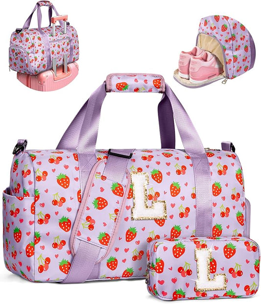 Cute Trendy Stuff for Girls, Personalized Duffle Bag for Kids, Gymnastics Bag with Skin Care Toiletry Pouch, Girls Cheer Up Gift Ideas, Gifts for Birthday, Christmas, Valentines Day, Easter